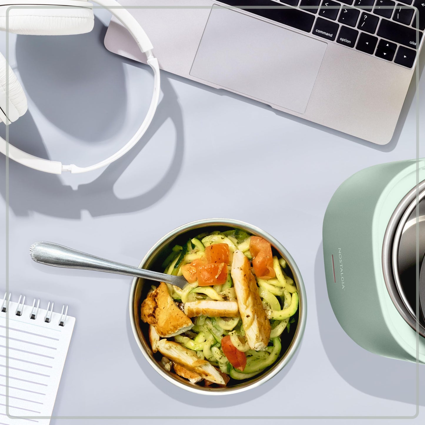Nostalgia Portable Heated Lunch Box – 2.5-Cup Stainless Steel Food Warmer – Detachable Cord, Leak-Proof Lid, Carry Handle – Portable for Work & Travel – Sage