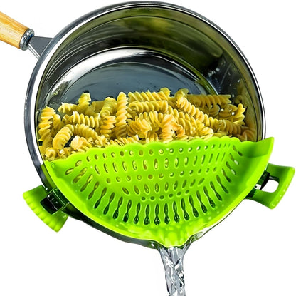 Performore Compact Universal Silicone Snap-On Pot Strainer – Heat-Resistant Clip-On Food Colander, BPA-Free