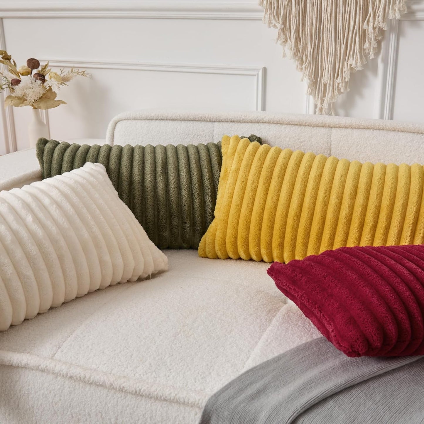 12x20 Inch Set 1 UGASA Lumbar Throw Pillow Cover of Super Soft Faux Fur Decorative Pillow Case Plush Flannel Texture