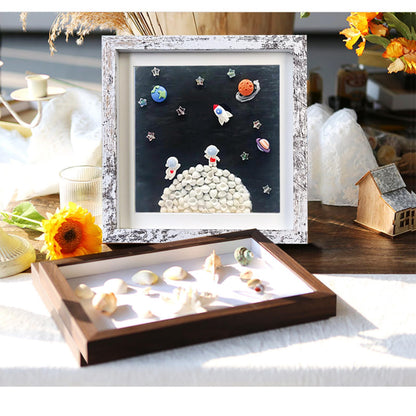 Houstimi Rustic 8x8 Shadow Box Frame White Shadow Box Display Case Made of Solid Wood and Real Glass Internal Depth 0.6 inches for Wall Or Tabletop（3 Pack）