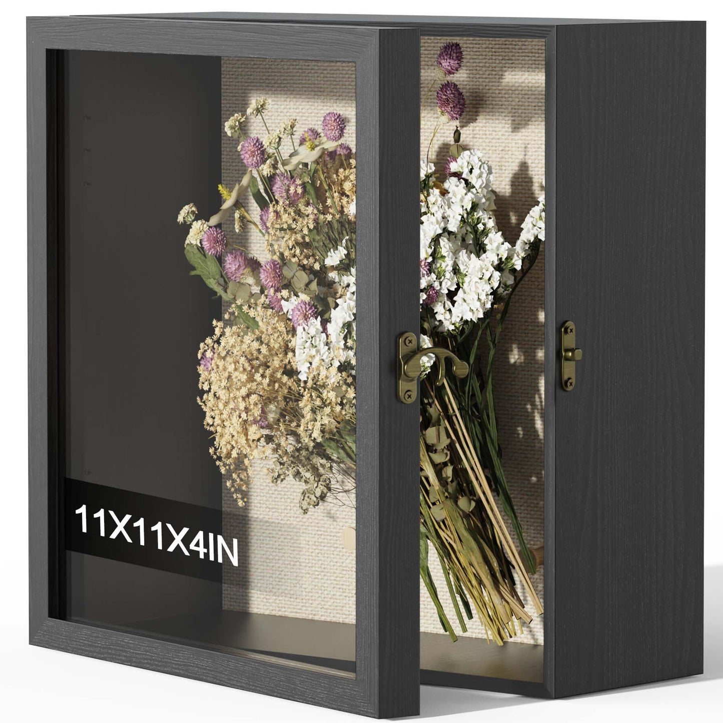 11x11 Shadow Box Frame with Acrylic Glass, Deep Large Shadow Boxes Display Cases for Tabletop and Wall Display, Memory Box for Keepsakes, Shadow Box for Flowers, Black with Linen Back