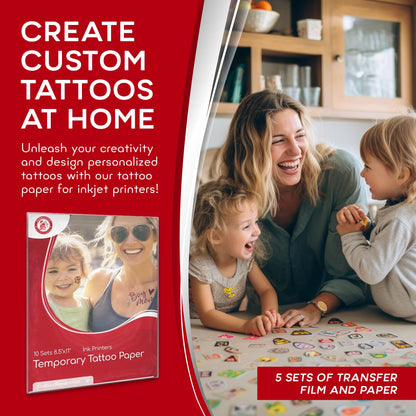 BubblePop! Printable Temporary Tattoo Paper for Inkjet Printer - Skin-Safe, Water-Resistant, Blank 8.5x11” Sheets for Personalized Designs - Make Your Own Temporary Tattoos at Home - 10 Set