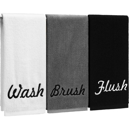 Peryiter 3 Pcs Farmhouse Decorative Hand Towels for Bathroom Kitchen 13.8" x 29.5" Rustic Embroidered 100% Cotton Bath Towels Set for Boho Bathroom Decor Gifts(Brush Wash Flush)