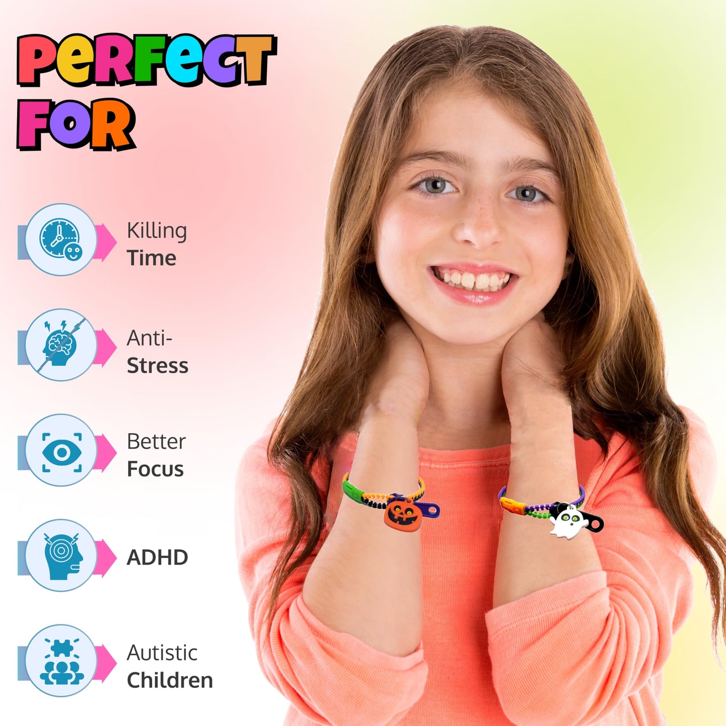 UpBrands 48-Pack Halloween Fidget Bracelets for Kids – Bulk Zipper Toys, Goodie Bag Fillers, Classroom Prizes, Halloween Party Favor Treats