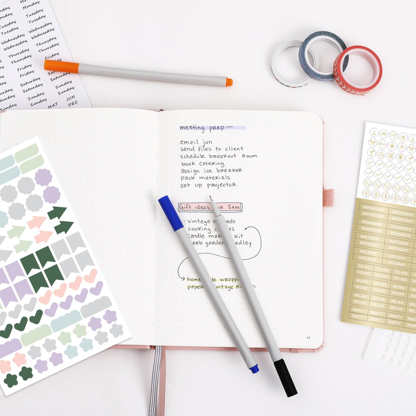&And Per Se Dotted Journal Kit – Journaling set with Dotted Notebook, Stencils, Stickers, Washi Tapes & Colored Pens for Beginners (Pink)