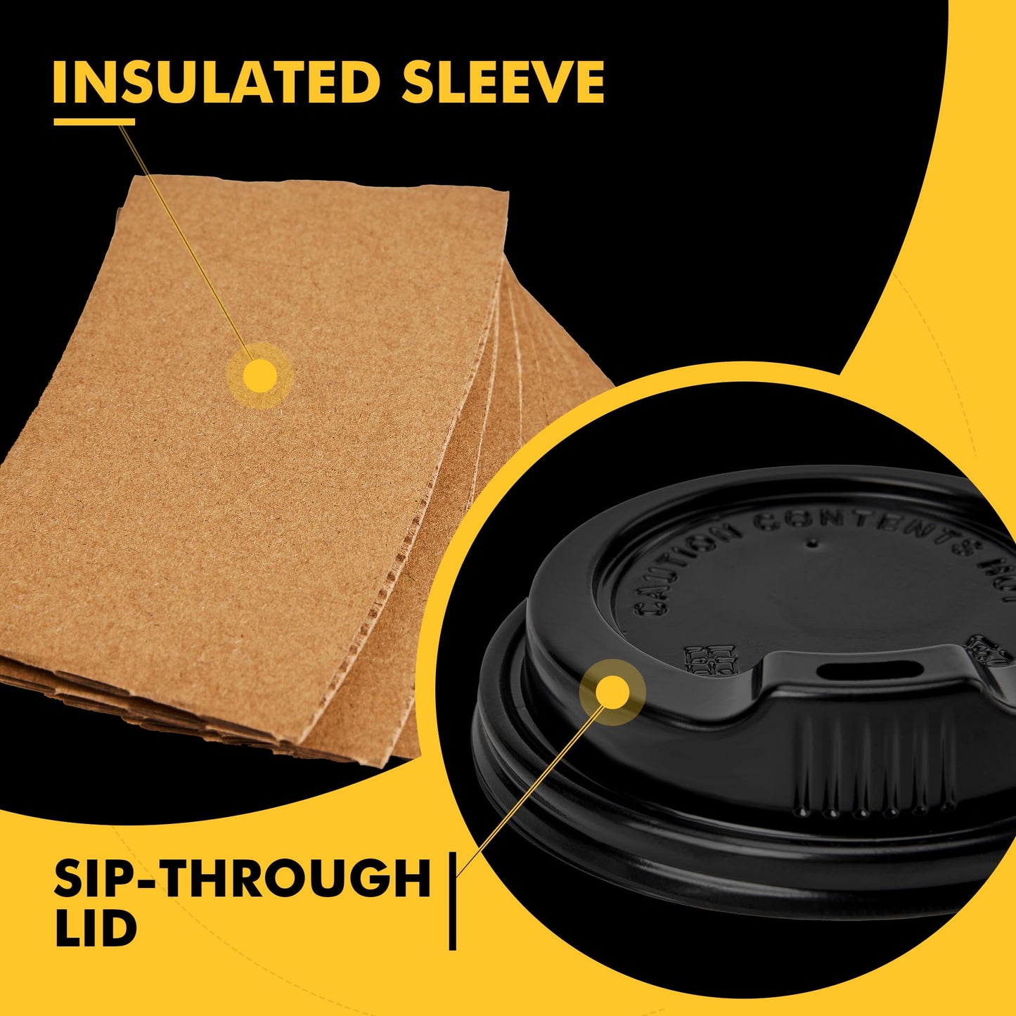 RACETOP 12 oz 50 pack Disposable Paper Coffee Cups with Lids and Sleeves