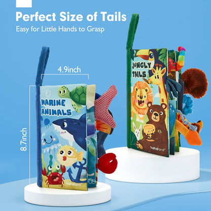 hahaland Baby Toys 0-6 Months - Crinkle Books for Babies 2PCS, Cloth Texture Tails Sensory Book 6-12 Months - Soft, Tummy Time, Montessori Toys 3 4 5 Month Newborn Twin Boys Gifts Travel Infant Toy