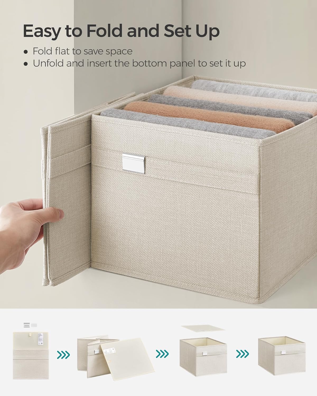 SONGMICS Storage Baskets, Set of 2 Extra Large 30L Fabric Storage Bins, 15.7 x 11.8 x 9.8 Inches, Cloud White