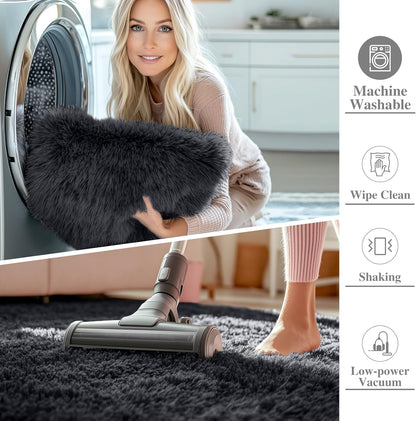 OLANLY Large Area Rug - Soft Fluffy Shaggy Carpet for Living Room & Bedroom | 6x9 ft, Black