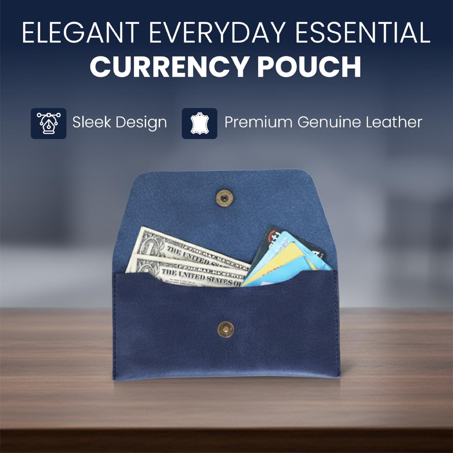TheAntiq Leather Currency Pouch Money Bag Dollar Bills Organiser Handmade Travel Wallet Utility Money Pouch Cash Envelope- Blue