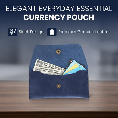 TheAntiq Leather Currency Pouch Money Bag Dollar Bills Organiser Handmade Travel Wallet Utility Money Pouch Cash Envelope- Blue