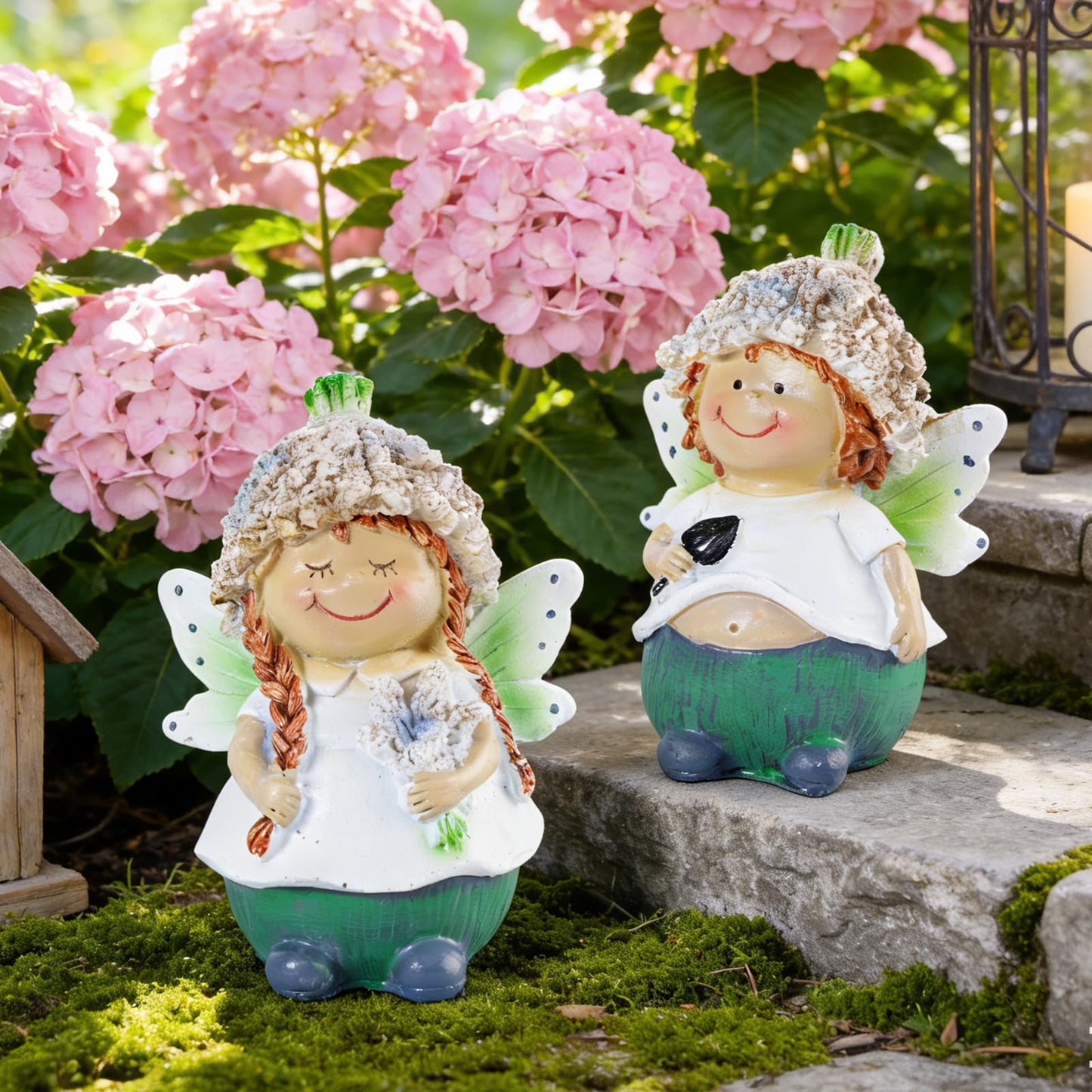 Brizoria Fairy Garden Accessories Set of 2 Whimsical Male and Female Fairy Figurines Hand Painted Resin Miniature Garden Decor for Outdoor Patio Porch Shelf Tabletop Display