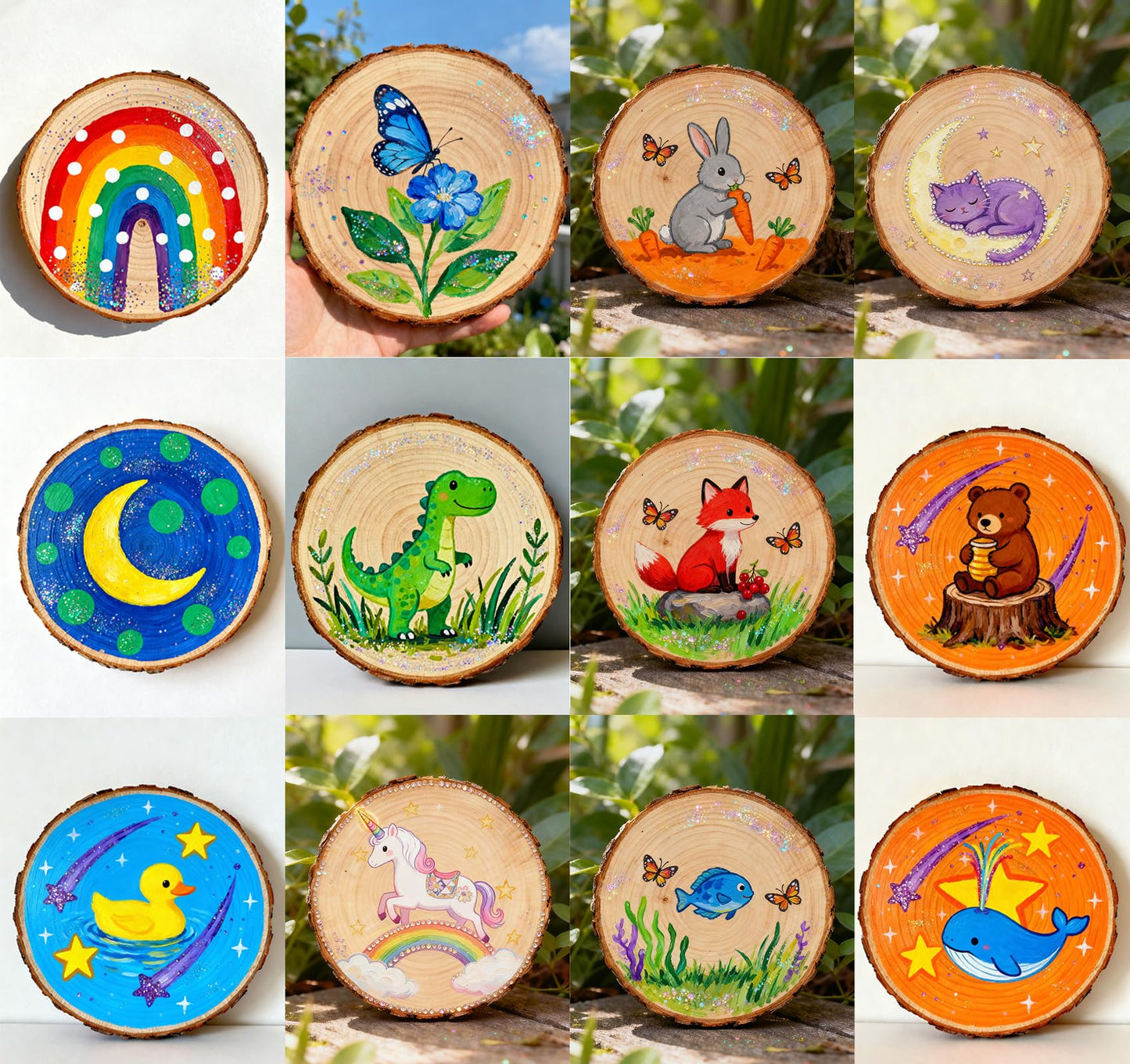 Timburst Unfinished Wood Slices Ornaments, 171pcs All-in-One Kids Painting Crafts, Glow in the Dark Wooden Craft Kit with Pre-Drilled Holes, Arts and Crafts for Girls Boys Ages 6+ Birthday Gift