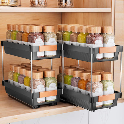 2 Pack 2 Need:12.5'' 11'' 5.5'' Delamu Pull Out Spice Rack Organizer for Cabinet, Tier Slide Out Spice Organization