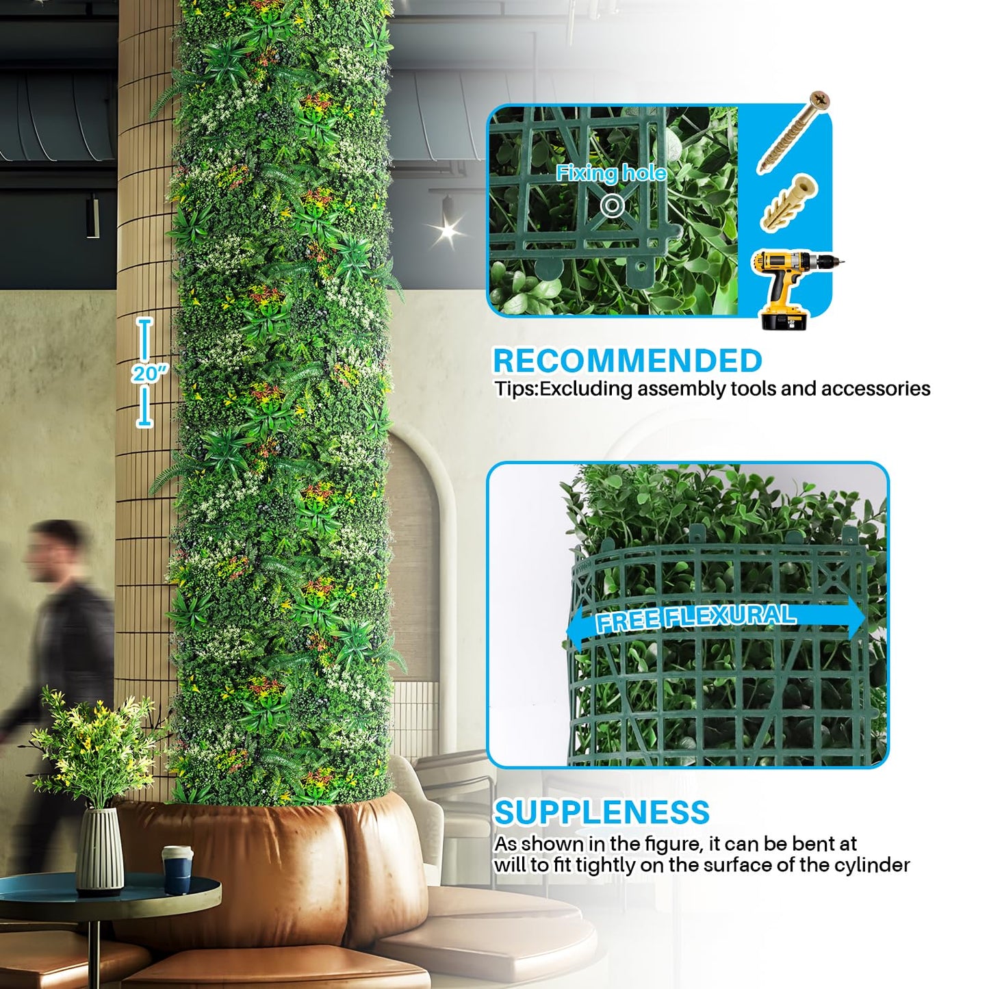 Patio Artificial Grass Wall Panels 20" x 20" (18Set-54Pc) Greenery Backdrop Faux Green Wall Flower Decor Fake Boxwood Panel for Interior Wedding Party Photo Background Outdoor Garden Fence