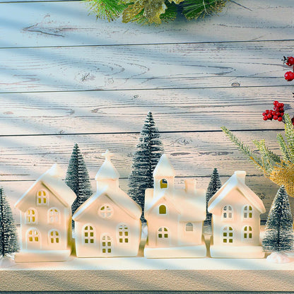 Regine Switzerland Christmas Village Set - 9 Pcs Lighted Ceramic Houses & Trees | Winter White Decor