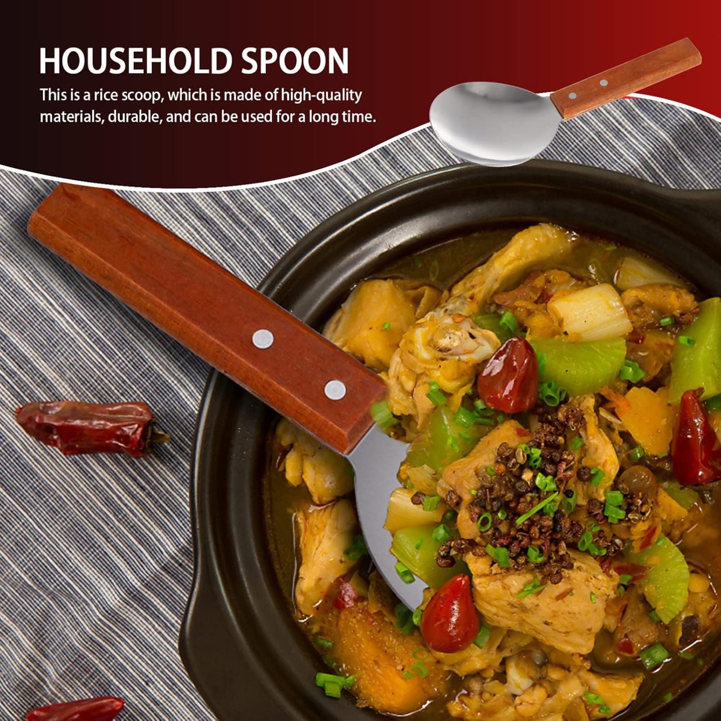 Rice Paddle Set, 4 Pcs Japanese Rice Spatula, Non-Stick Serving Spoon with Wood Handle for Home Kitchen