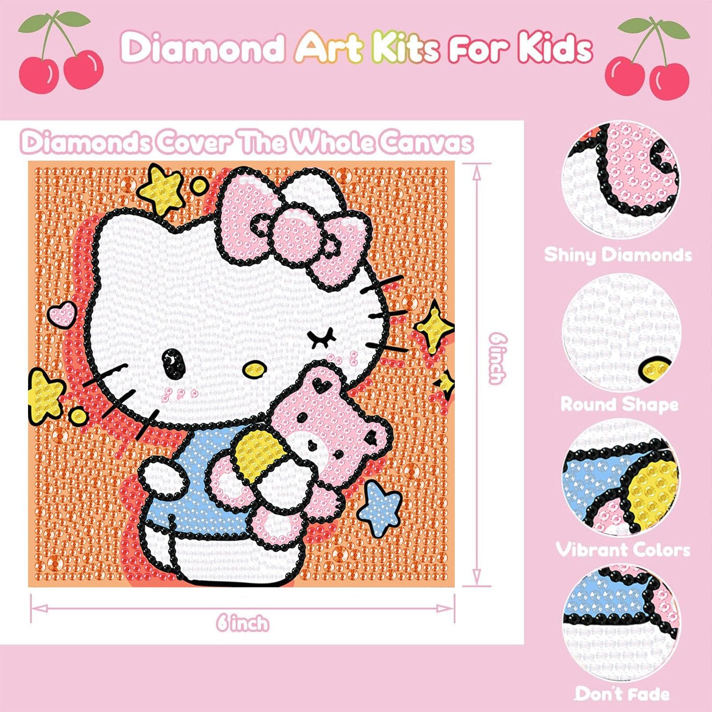 Sretoul 4 Pack Cartoon Diamond Art Kits for Kids - Kid Diamond Art Painting Kit Cartoon, Cute Gem Arts for Kids Ages 4 6 8 12, DIY Crystal Gem Kits for Children Girls Boys Gifts (6x6 inch)