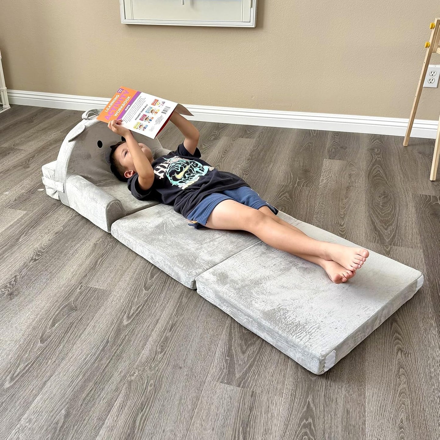 Cozy Kids Sofa Bed with Removable Washable Cover & Magic-Tape Backrest Foldable Toddler Chair, Crystal Velvet Furniture