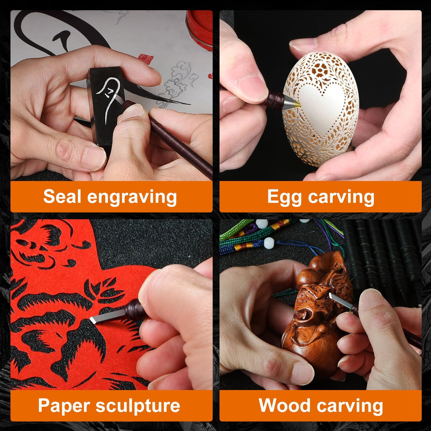 BAIQI Tungsten Steel 8 Pcs Hand Carve Tool Kit for Enthusiast to Engrave Soft Limestone and SlateStone Alabaster Wood Soap Stone Seal Sculpture DIY Craft (10 PCS Carve Tool Set)