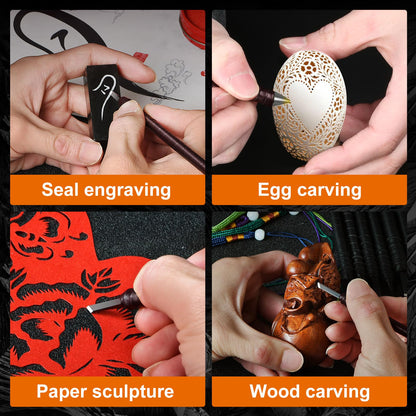 BAIQI Tungsten Steel 8 Pcs Hand Carve Tool Kit for Enthusiast to Engrave Soft Limestone and SlateStone Alabaster Wood Soap Stone Seal Sculpture DIY Craft (10 PCS Carve Tool Set)
