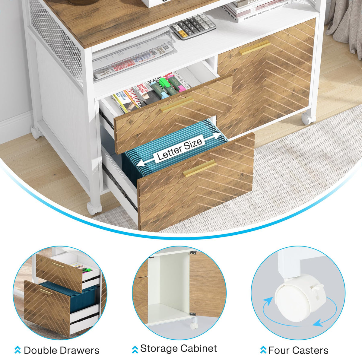 Tribesigns L Shaped Desk with Drawer,63" Executive Computer Desk and lateral File Cabinet, 2 Piece Home Office Furniture for Hanging File, Cabinet with Doors