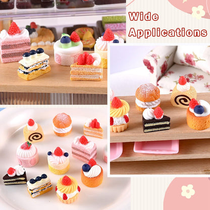 Gythara 44 pcs 11 Styles Lovely Cake Theme Resin Miniature Ornaments Sweet Dessert Imitation Food Figurines for DIY Fairy Garden Micro Landscape Desk Office Decor