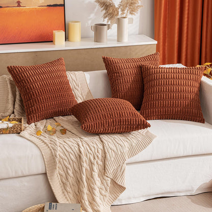 MIULEE Decorative Pillow Covers - Soft Dark Rust Corduroy | Pack of 2, 20x20 Inch, Boho Striped Design for Modern Farmhouse Decor