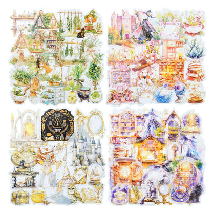 AuriicLeaf Magic-Themed PET Sticker Set, 80PCS Fantasy Adventure Stickers for Scrapbooking, Journaling, DIY Crafts, and Art Supplies