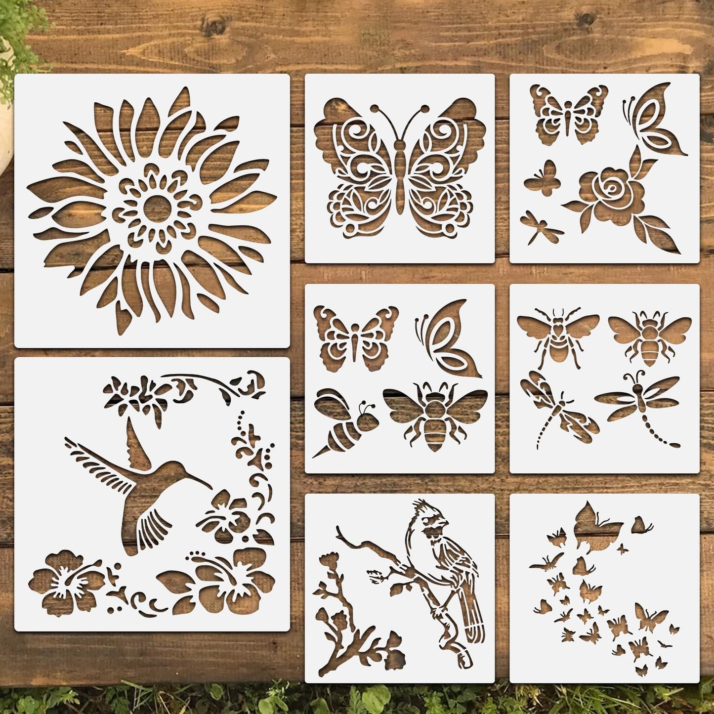 8 Pcs Large Flower Stencils for Painting, 9.84 X 9.84 Inch Flower Stencils for Crafts Reusable, Wood and Wall Stencils for Painting Large Pattern, DIY Templates Holiday Wall Paper (B)