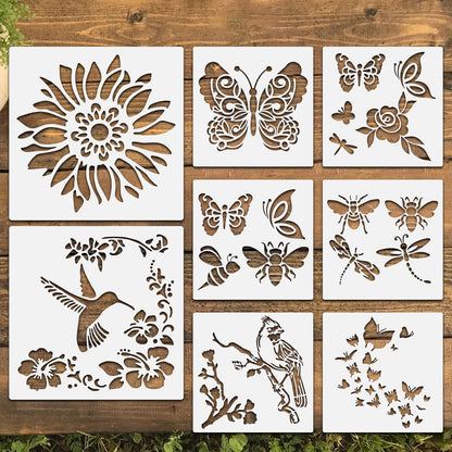 8 Pcs Large Flower Stencils for Painting, 9.84 X 9.84 Inch Flower Stencils for Crafts Reusable, Wood and Wall Stencils for Painting Large Pattern, DIY Templates Holiday Wall Paper (B)