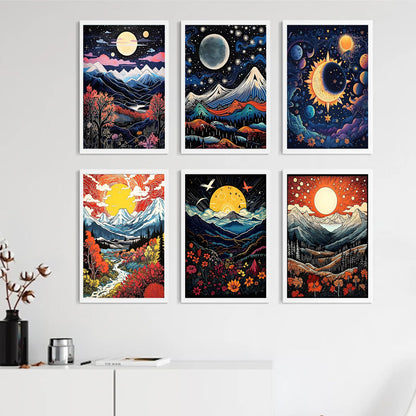 ECBEITF 6 Packs Diamond Painting Landscapes Abstract 11.8x15.7 Inches, DIY 5D Full Round Drill Diamonds Art Paintings Kits for Adults Beginners Home Wall Decoration