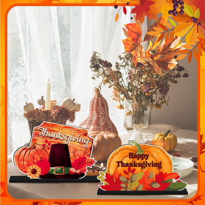 CroBlissful 6 Pcs Thanksgiving Wooden Table Decorations Happy Harvest Party Supplies Thanksgiving Turkey Pumpkin Table Centerpieces for Home Indoor Give Thanks Be Thankful Holiday Party Decor