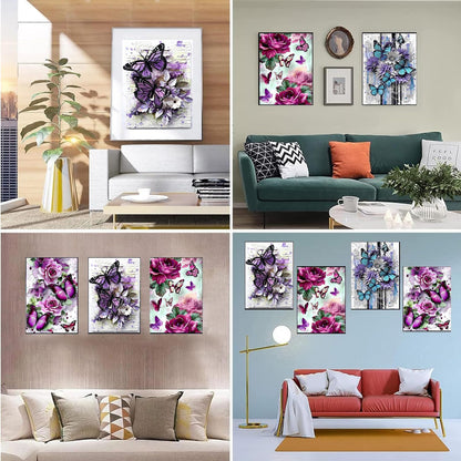 EWJRNSF 5D Diamond Painting Kits for Adults, Diamond Arts Kits Diamond Art Sets,Gem Painting by Number Kits for Adults Beginners Home Wall Decor 11.8x15.7 Inches 4 Pack Flowers Butterfly