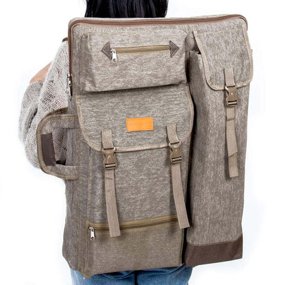 TRANSON Art Portfolio Case Artist Backpack Canvas Bag Large 26” x 19.5” Khaki
