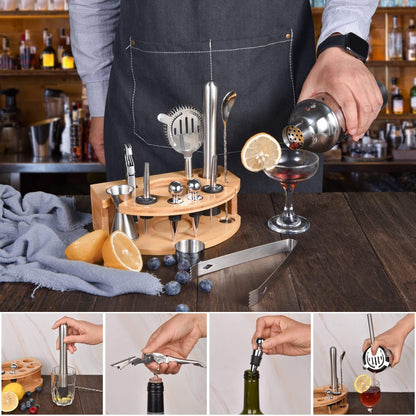 Esmula Cocktail Shaker Set,12 Piece 25oz Bartender Kit with Stand,Bar Set for Mixed Drink, Professional Bar Accessory : Shaker,Jigger,Strainer,Muddler,Liquor Pourers, House Warming Gifts