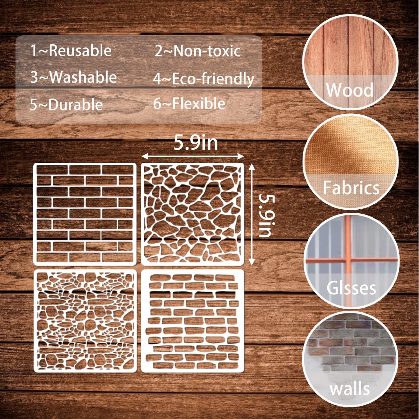 12 Pieces Brick Stencil Template, 6" x 6" Brick Wall Stencil Reusable Crafts Stencils for DIY Crafts Cookie Cake Journaling Scrapbooking Card Making Airbrushing Painting or Mixed Media (12-Brick)