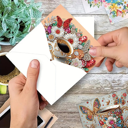 MaiYiYi 6 Pack DIY Coffee Diamond Painting Greeting Cards Kit, Butterfly Diamond Art Greeting Cards, Rose Diamond Painting Cards for Friends Holiday Birthday