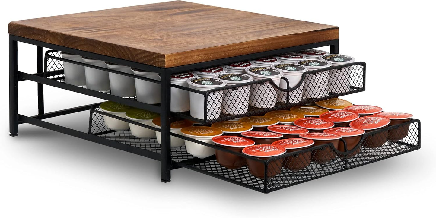 NHZ Coffee Pod Drawer Holder for K Cup, 2-Tier Organizer, No Assembly Required, K Cup Holder with 72 Capacity