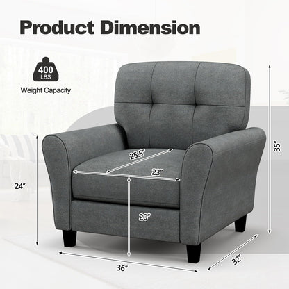 Giantex Modern Mid-Century Accent Chair - Linen Living Room Chair with Tufted Back, 7" Thick Cushion, Max Load 400 lbs, Upholstered Armchair with Non-Slip Foot Pads, Club Chair for Bedroom, Grey
