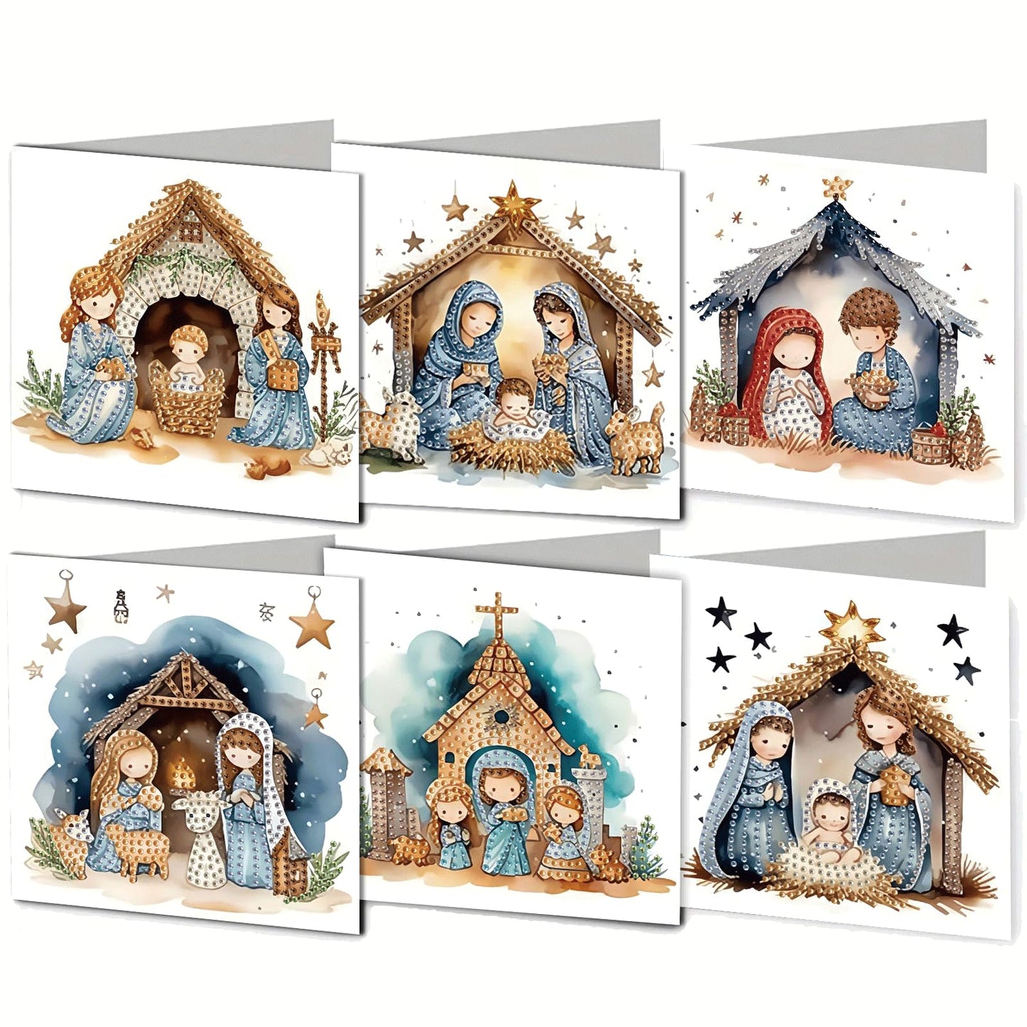 LSQFS 6Pcs Diamond Painting Greeting Cards Kits for Adults, 5.9"x 11.81" DIY Foldable Cards with Envelopes & Diamond Art Tools, Creative Diamond Art for Birthday Holiday Blessing