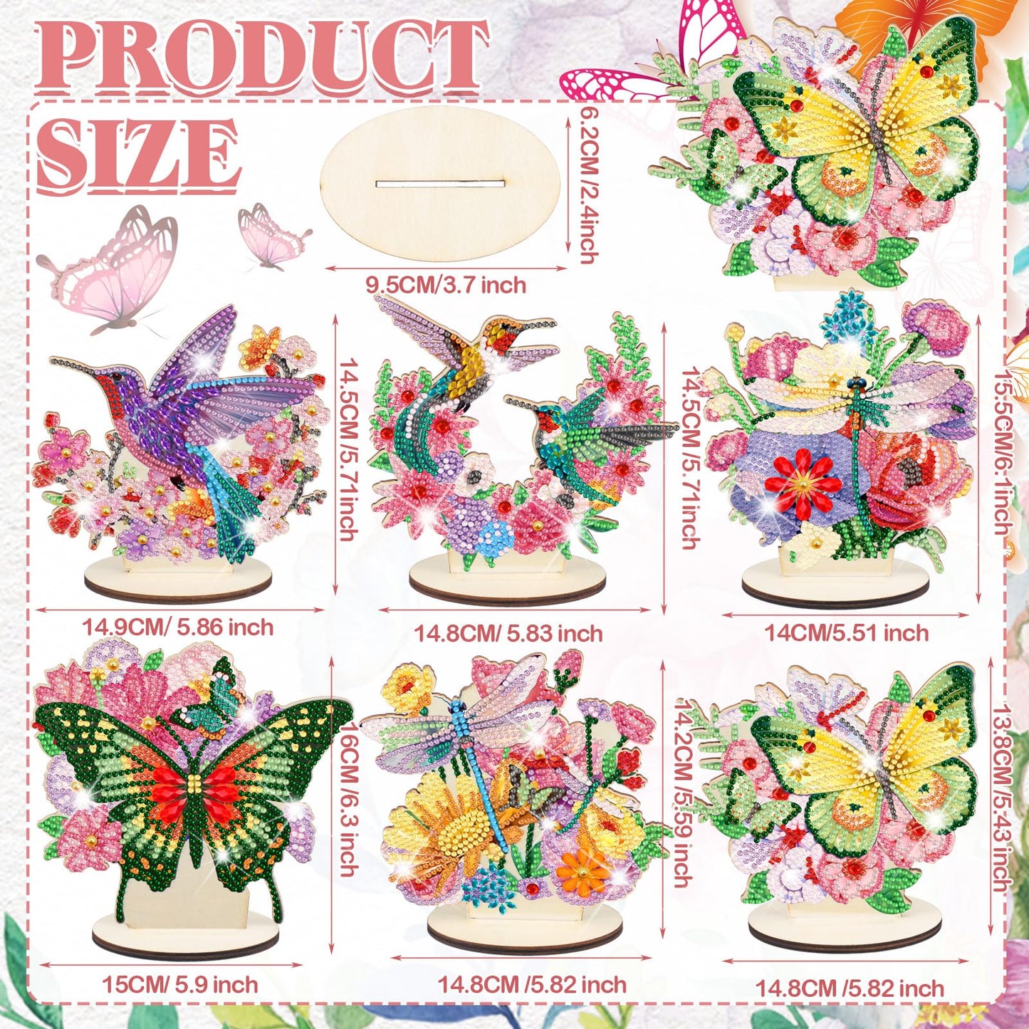 Cinnvoice 6 Pcs Diamond Art Tabletop Decorations Diamond Painting Centerpieces Dragonfly DIY Flower Desktop Art Ornaments for Table Tabletop Decor (Butterfly)