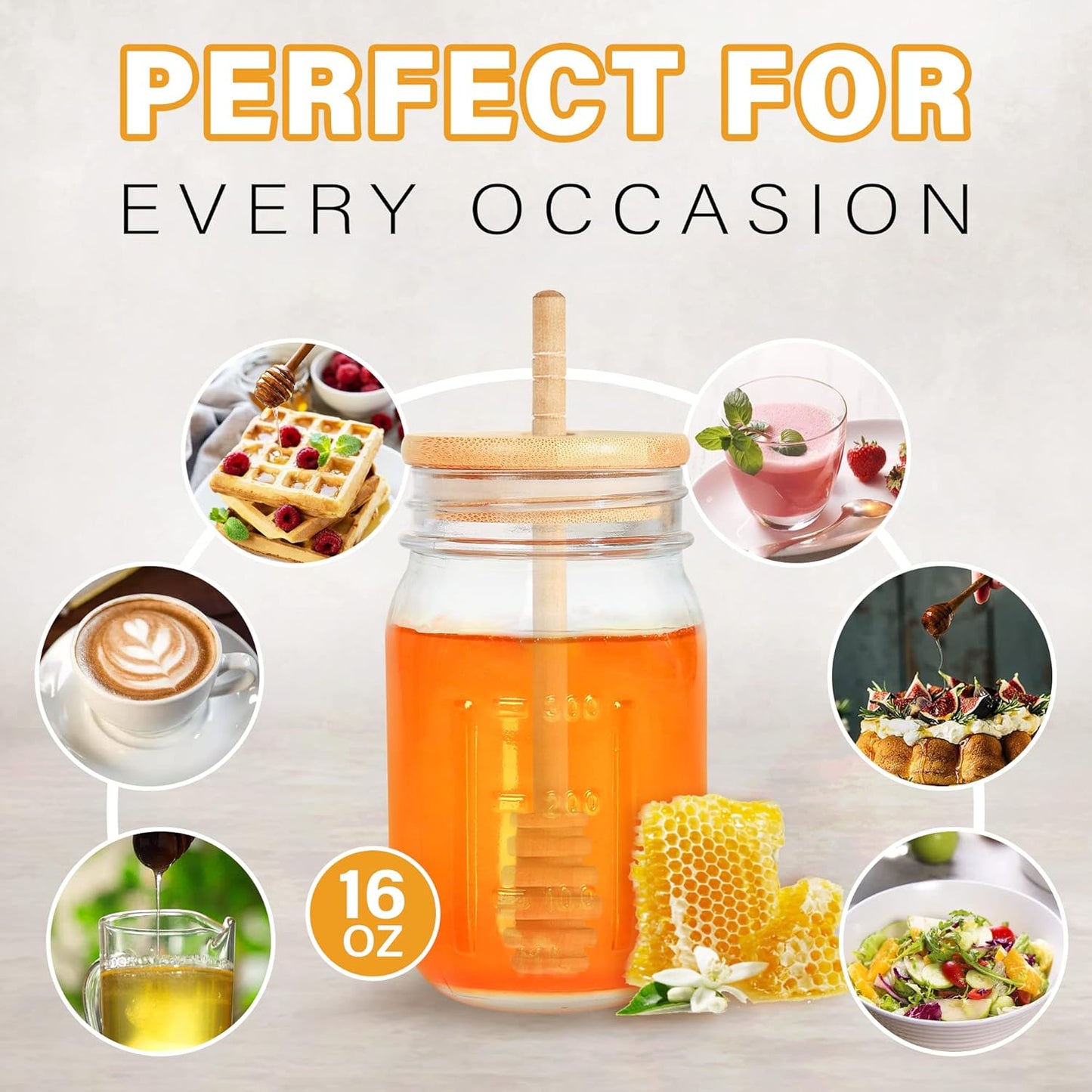 16oz Set,Honey GIVAMEIHF Glass Honey Jar with Dippers Stick Pot with Dipper and Lid,Honey Containers for Airtight Syrup