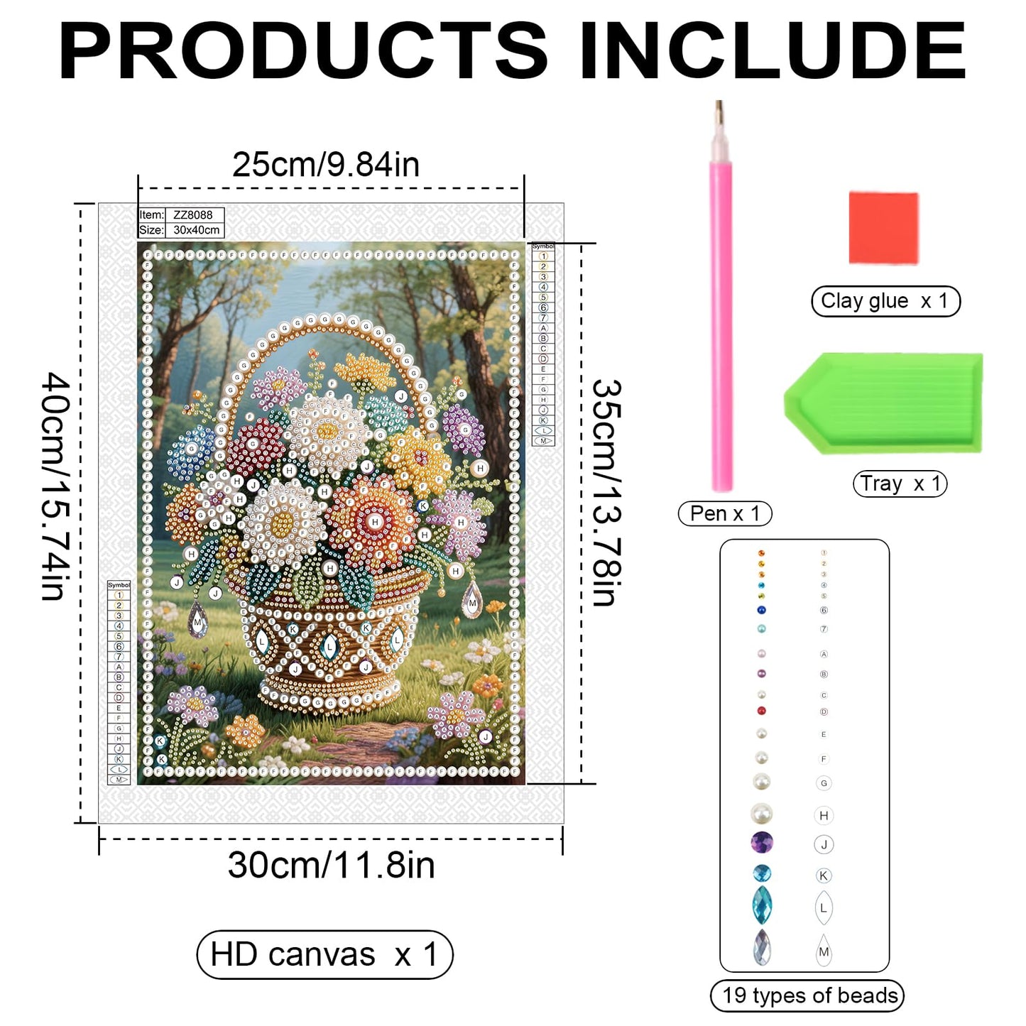 Stalente Pearl Diamond Painting Kits for Adults Flower Basket, 5D Special Shape Diamond Art Kits for Beginners, Crystal Rhinestones Diamond Painting for Home Wall Decoration Gift 12×16inch