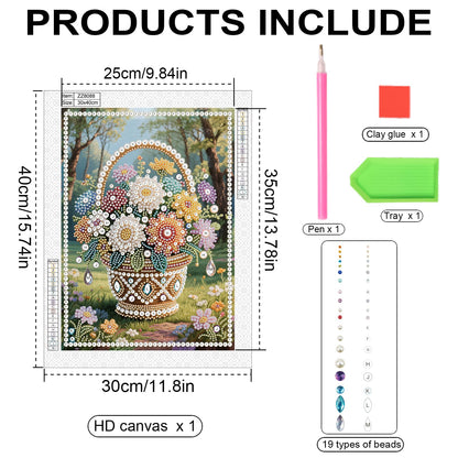 Stalente Pearl Diamond Painting Kits for Adults Flower Basket, 5D Special Shape Diamond Art Kits for Beginners, Crystal Rhinestones Diamond Painting for Home Wall Decoration Gift 12×16inch