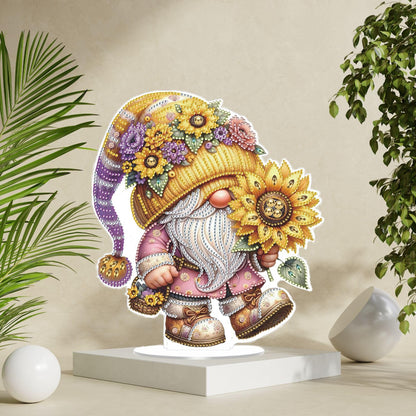 Bloomthread Diamond Art Painting Kit - Gnome and Sunflower Partial Drill Diamond Painting Ornament Single Sided for Adult Beginner, DIY Craft Kit for Holiday Gift (Gnome)