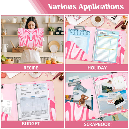 CenviaLuxy 3 Ring Binder 1 Inch Three Ring Binder Cute Binder Fits A4 Paper Decorative Clipboard Binder with 5 Tab Dividers for School Office Supplies (Pink Ripple)