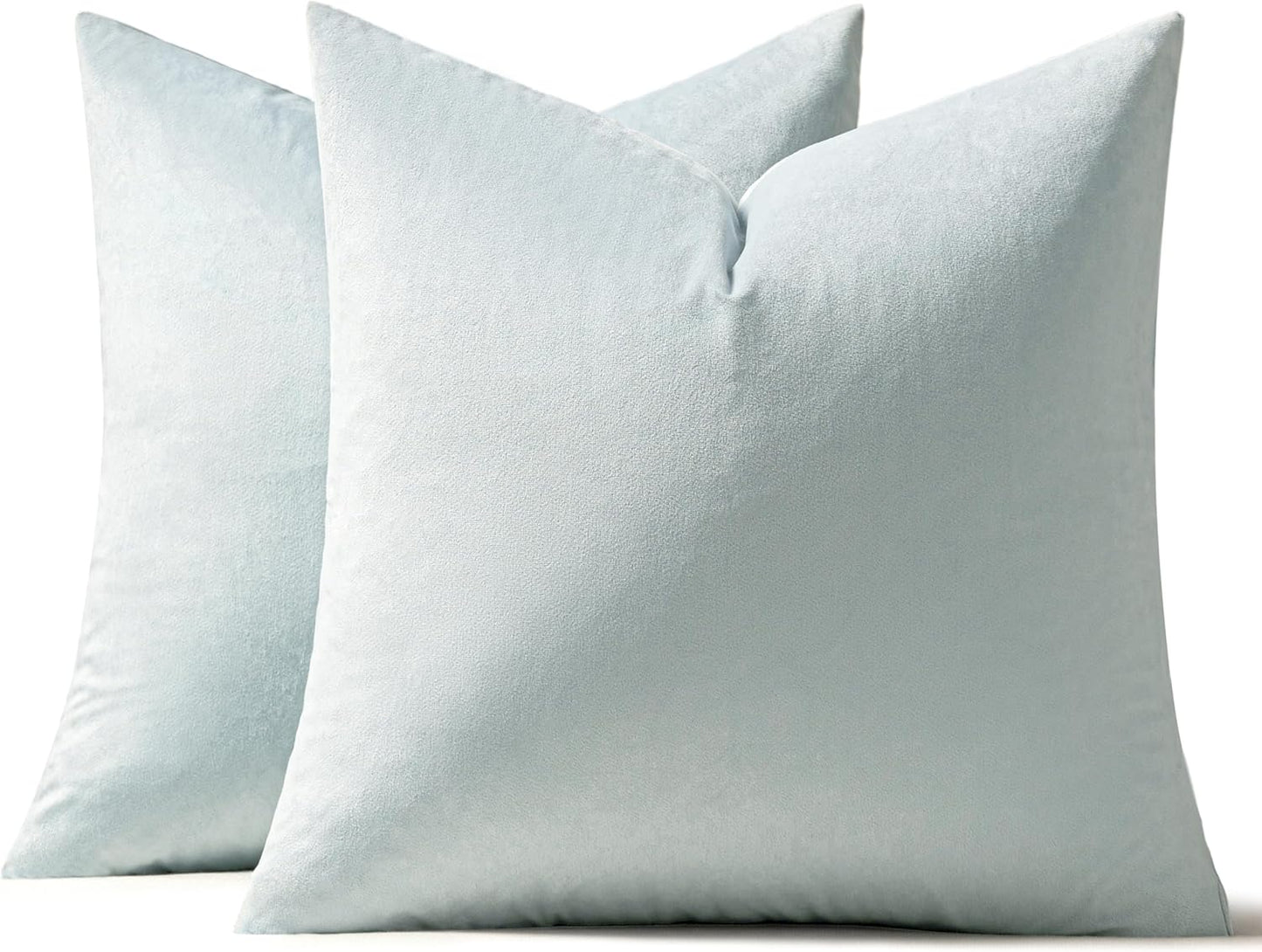 MIULEE Pack of 2 Velvet Pillow Covers, 18x18 Inch Soft Solid Cushion Case for Spring Sofa & Bedroom, Baby Blue