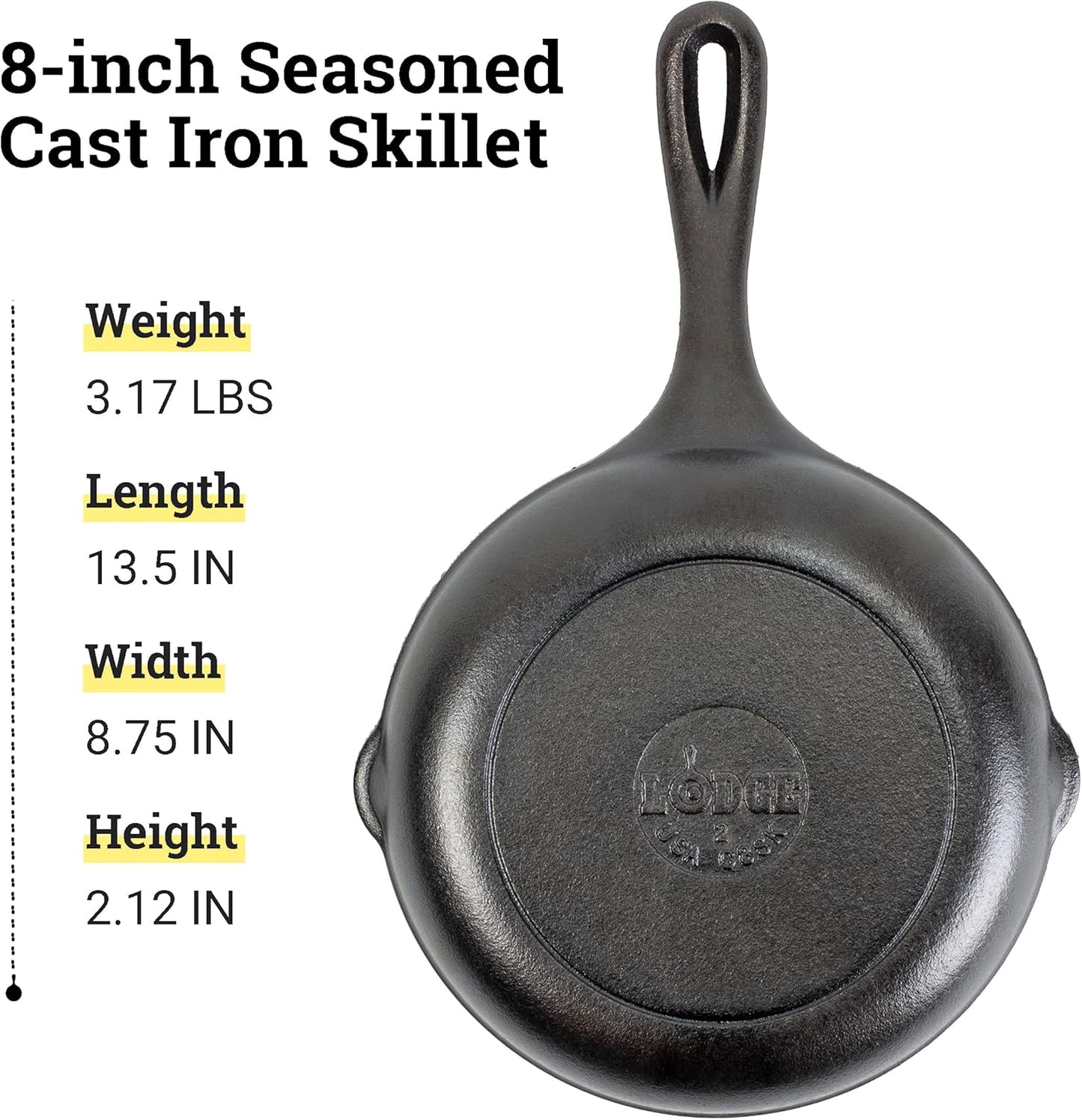 Lodge Cast Iron Chef Collection Skillet, Pre-seasoned, 8 Inch