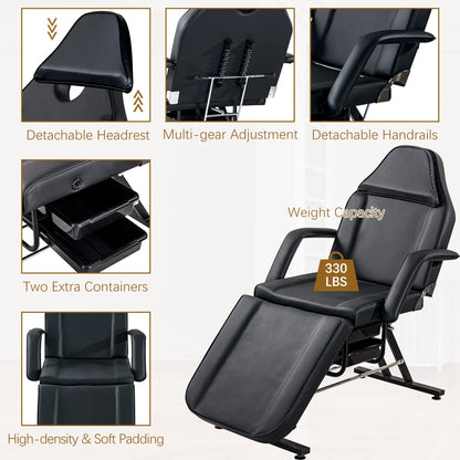 Konsilsa Multi-Purpose 3-Section Facial Bed Table with Hydraulic Stool - Adjustable Beauty Salon Tattoo Chair, Esthetician Spa Equipment, Two Removable Trays for Massage, Facial Lash Treatments
